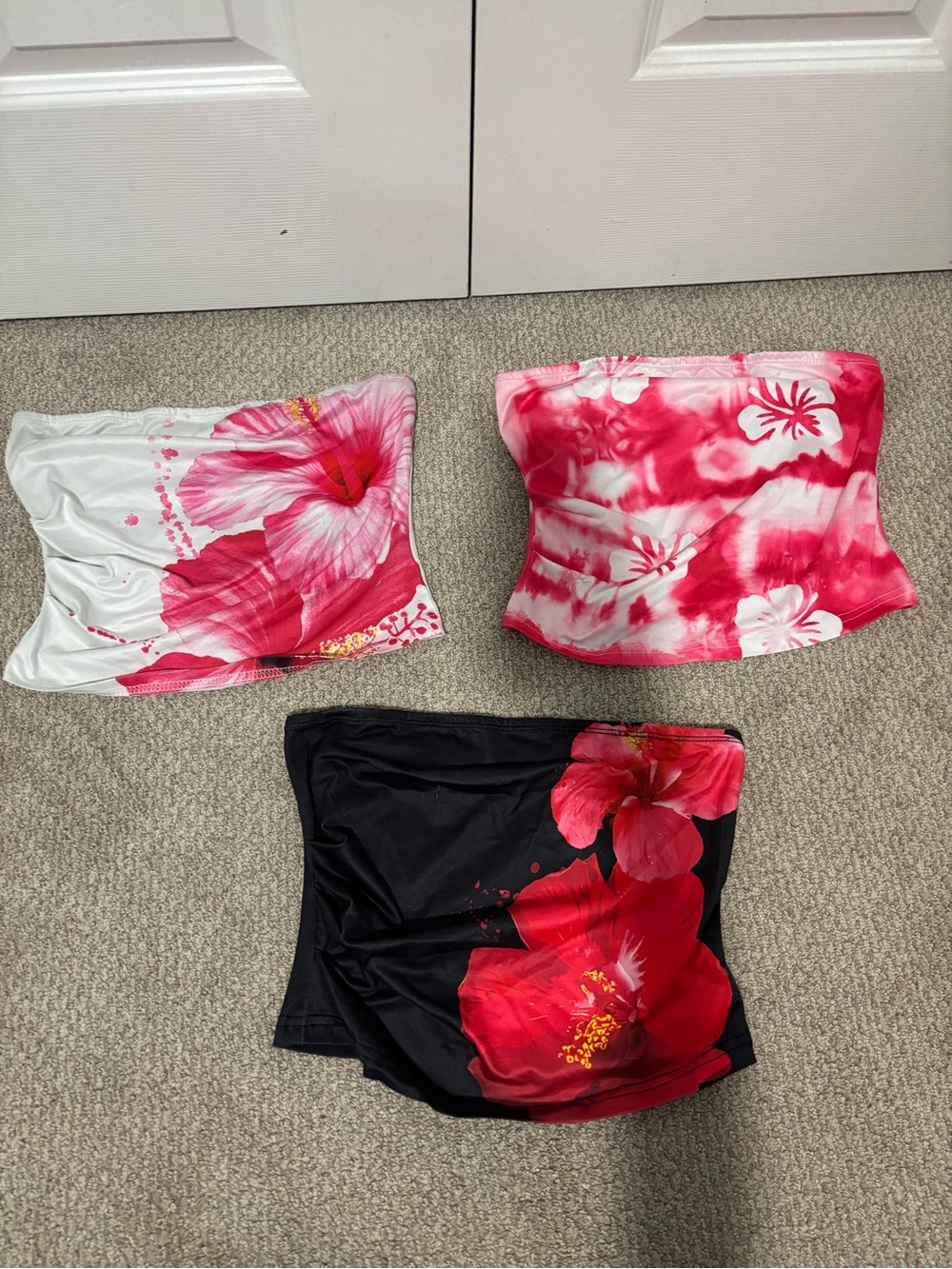 SHEIN Floral Strapless Bandeau Tops - 3-Pack